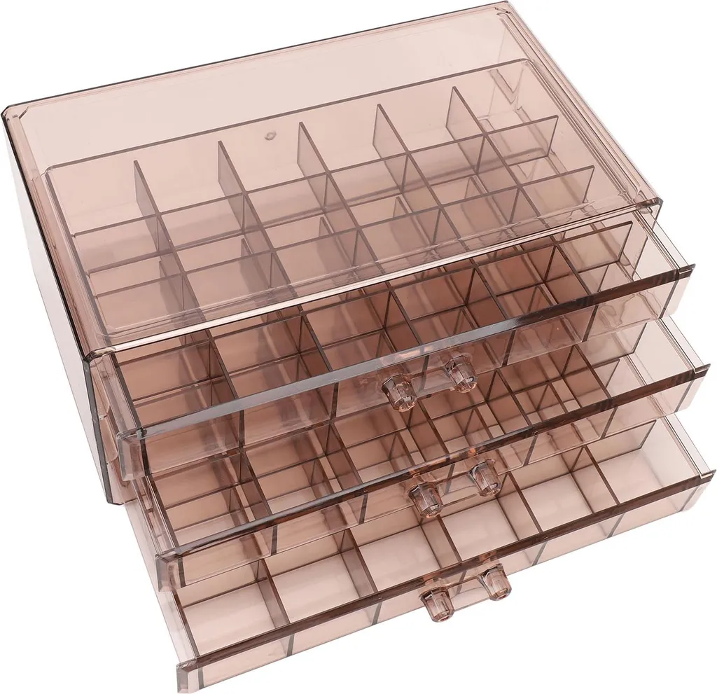 Boîte à bijoux transparente marron foncé avec 72 compartiments bijoux