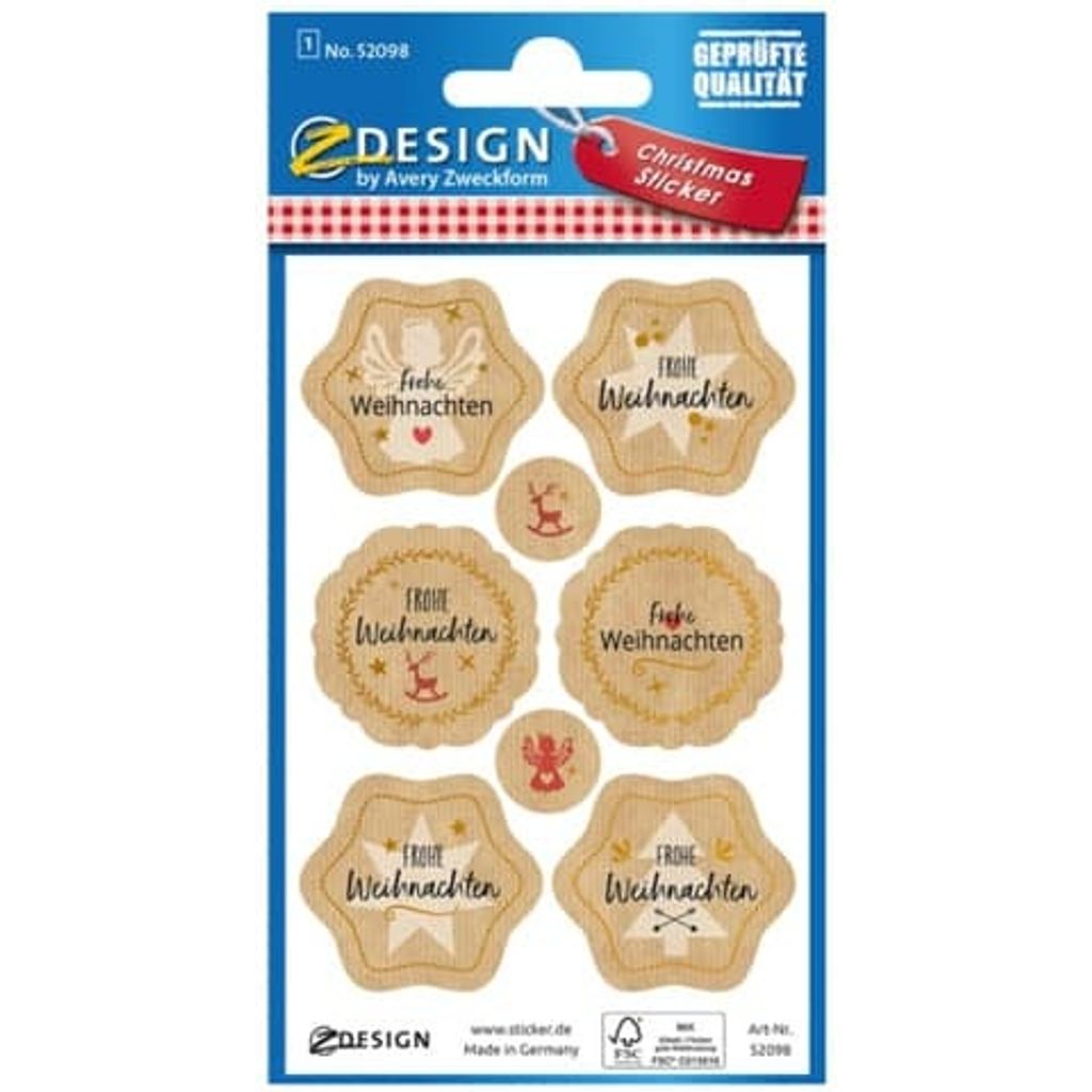 AVERY Zweckform ZDesign Weihnachts-Sticker "Gruß" braun/gold 1 Blatt à 8 Sticker