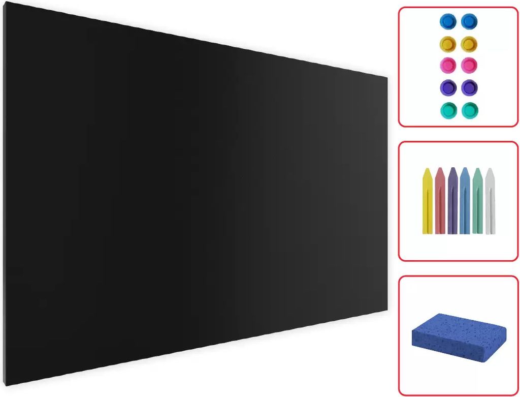 Metallische Magnettafel KREIDETAFEL SCHWARZ 150x90cm MetalBoards Memoboard für jede Art von Magneten Magnetpinnwand + 6 Tafelkreide, 10 Magnete un...