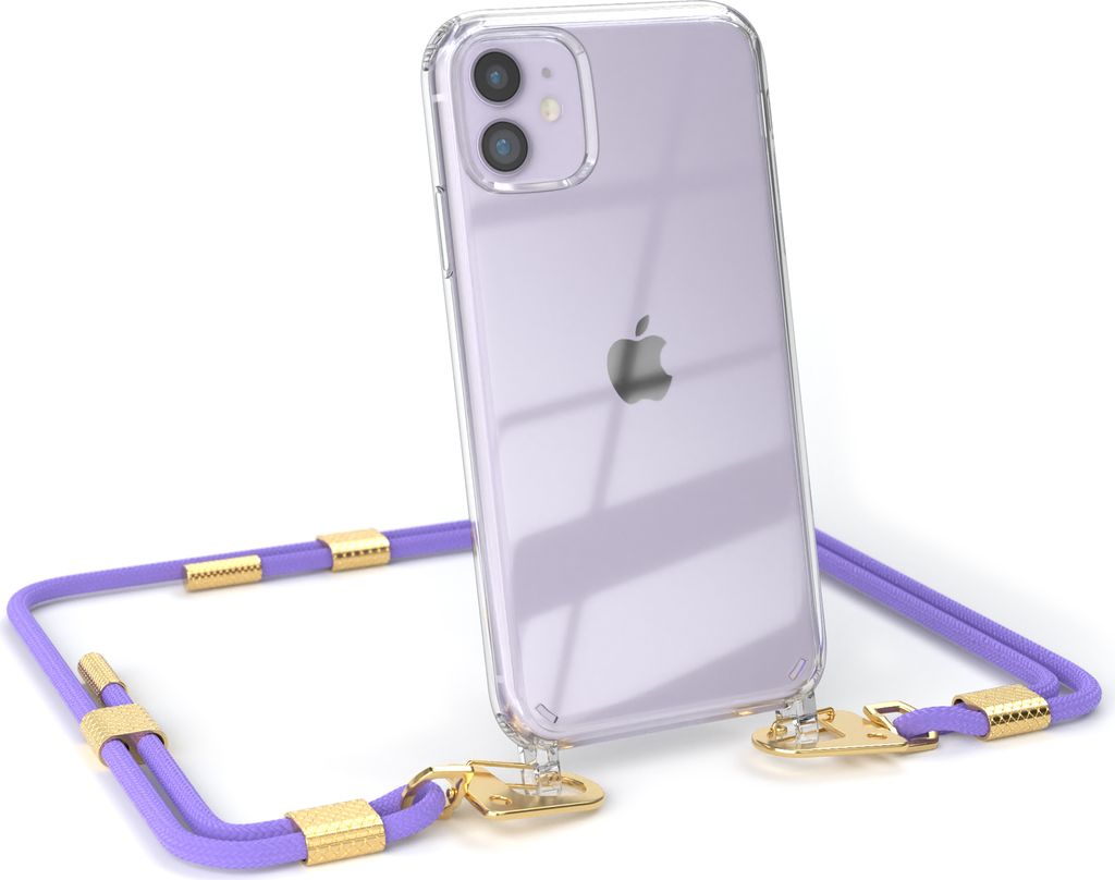 EAZY CASE Handykette für Apple iPhone 11, Transparente Silikonhülle mit Band, Clear Case, abnehmbar in Violett