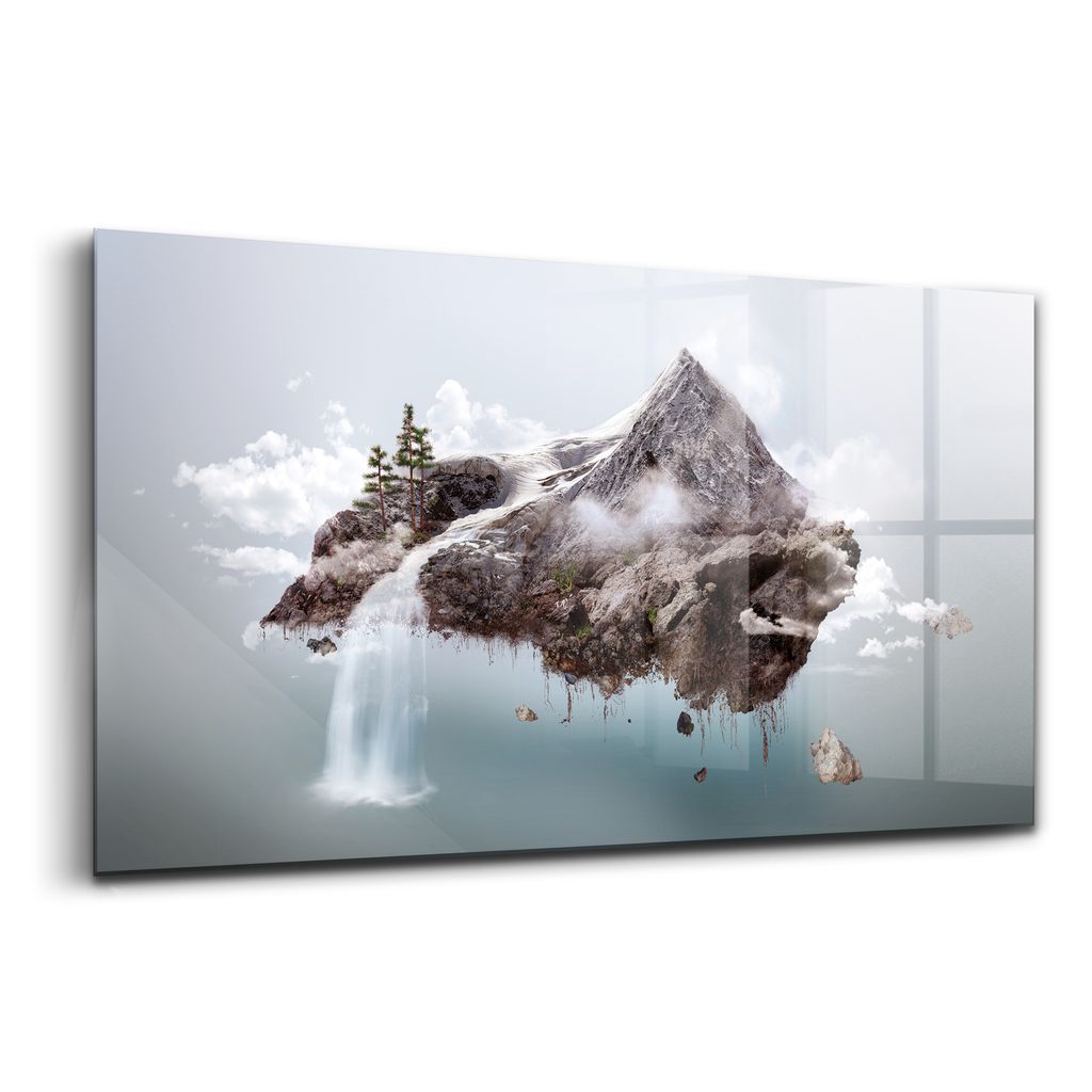 Glasmalerei - dekorative Malerei - moderne Malerei - 100x50 - Flying Island of Waterfall