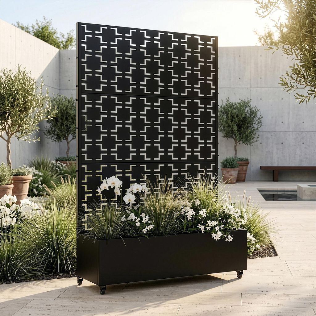 Cloison « Aaskis » avec jardinière à roulettes en acier, Image du produit 
