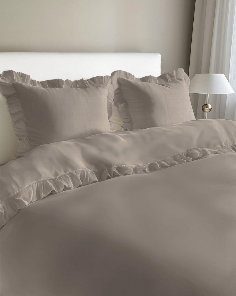 Pościel bawełniana z falbaną Detexpol Pure Collection taupe Zdjęcie produktu 