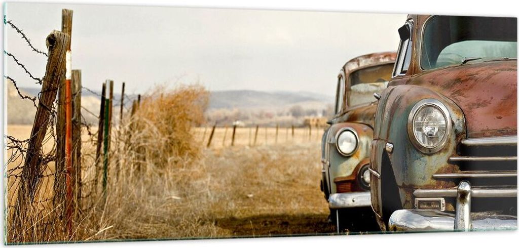 Bilder auf glas - Auto Alt Feld - 100x40cm - Glasbilder - Wandbilder - Kunstdruck - zum Aufhängen bereit - Wanddekoration aus Glas - Glas Bilder -...