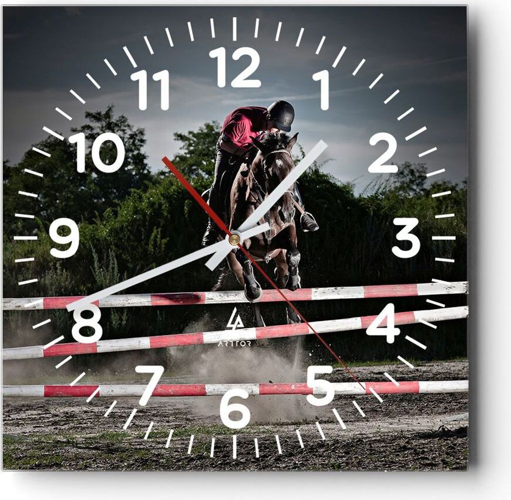 Wanduhr - Quadrat - Glasuhr - Pferd Sport Hindernisse Produktbild 
