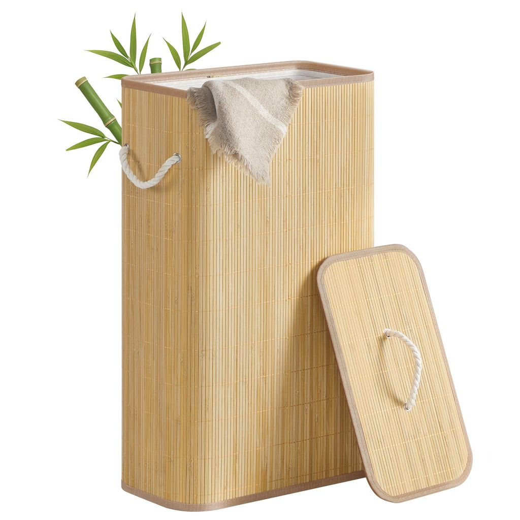 SONGMICS Wäschekorb mit Deckel, 60 L, Wäschesammler Bambus, Produktbild 