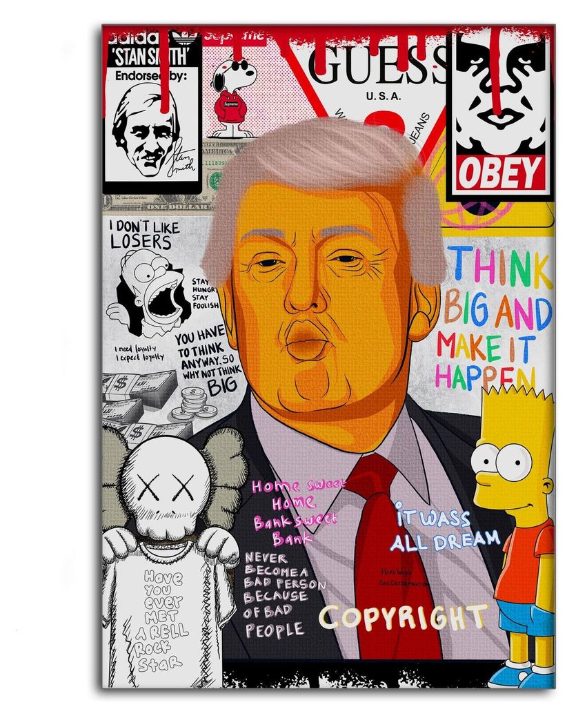 Donald Trump - Leinwandbild Pop Art: 60x90 cm / Leinwand / Schwarzer Rahmen