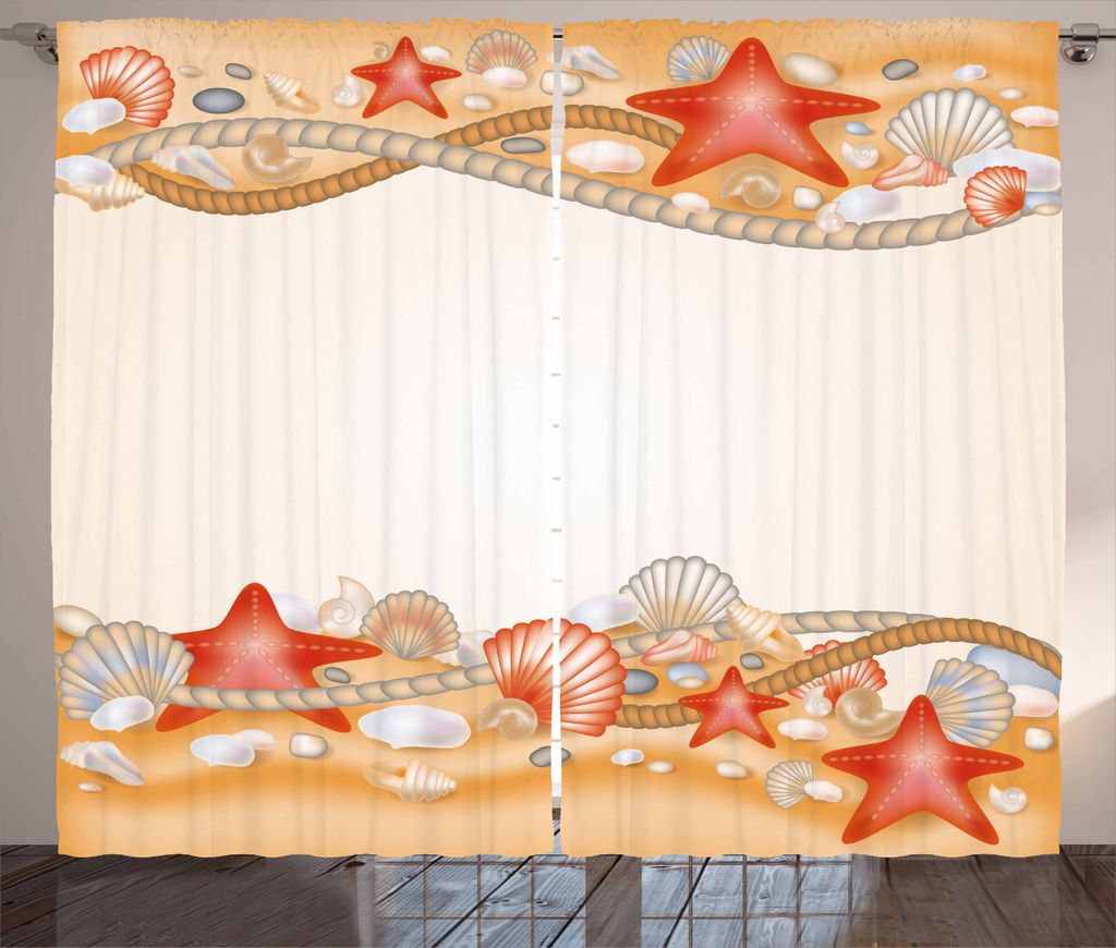 ABAKUHAUS Strand Rustikaler Vorhang, Sand Muscheln Ropes, Wohnzimmer Universalband Gardinen mit Schlaufen und Haken, 280 x 245 cm, Blasse Orange Ve...