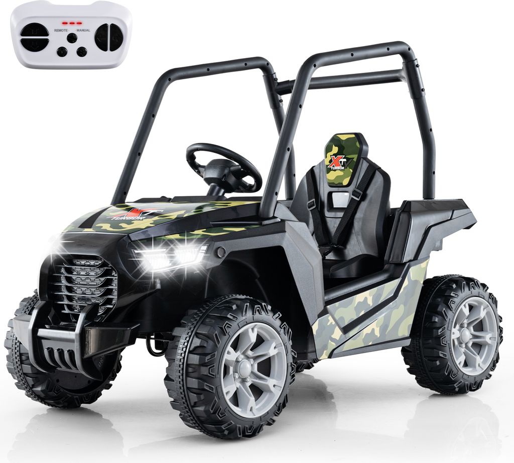 COSTWAY Kinder Elektroauto, 24V Kinder UTV Elektrisch mit 2,4G Fernsteuerung, Elektrofahrzeuge mit Musik, Hupe, Radio & LED-Leuchten (Grün)