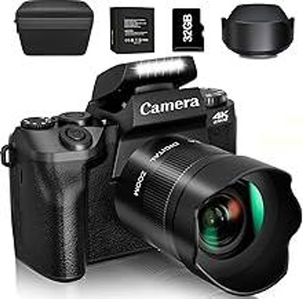 Digitalkamera 4K 64MP Fotokamera mit 4.0 Touchscreen, 16X Digitalzoom Kompaktkamera Mit für Anfänger mit WiFi, mit Kameratasche, Haube, 32GB TF-K...