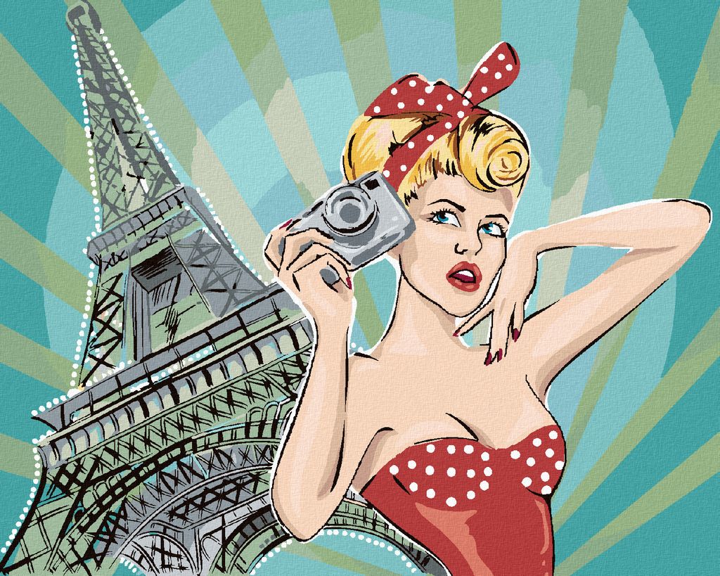 Zuty - Malen nach Zahlen - FRAU AM EIFFELTURM POP ART, 40x50 cm, ohne Keilrahmen