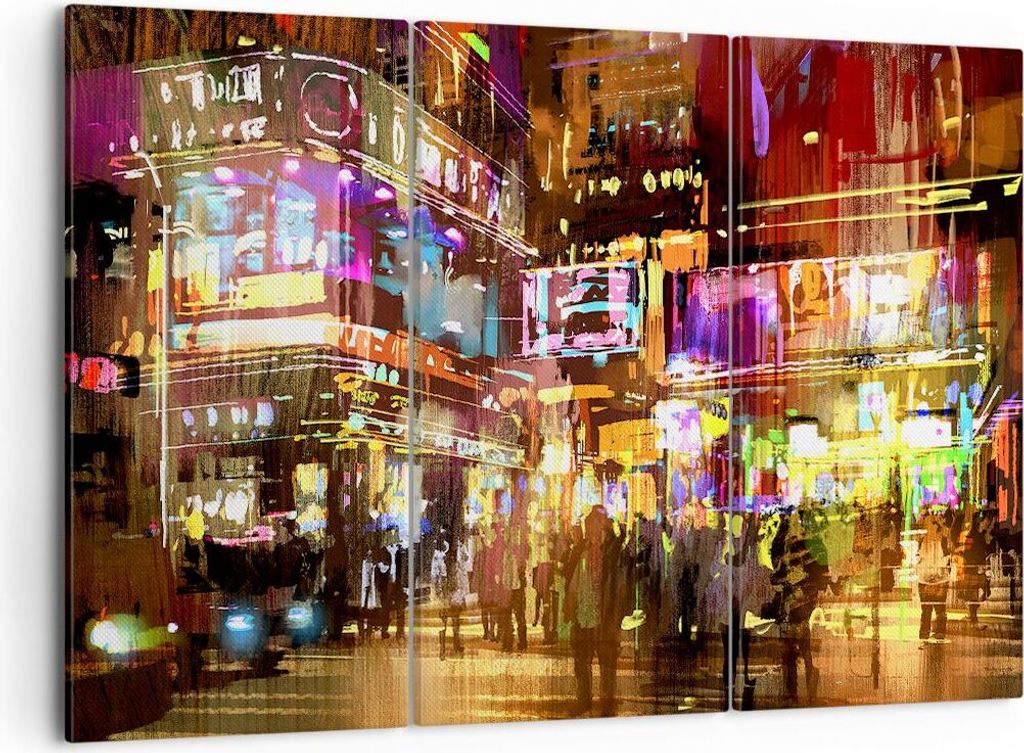 Bild auf Leinwand - Leinwandbild - Street Lichter Nacht Illustration - 105x70cm - Wand Bild - Wanddeko - Leinwanddruck - Bilder - Kunstdruck - Lein...