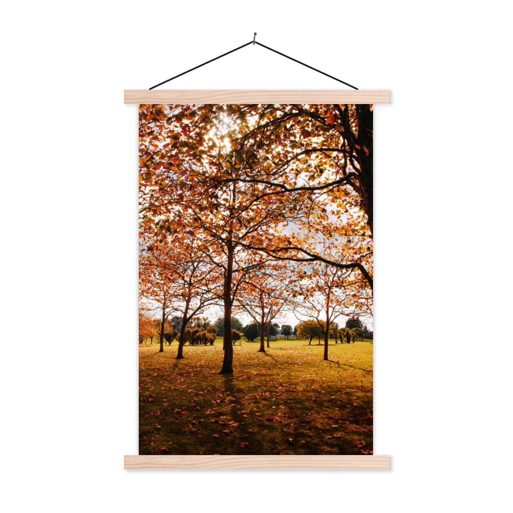MuchoWow Textilposter Herbst - Herbstblätter - Natur 120x180 cm mit holzfarbenen Rahmen - Textil-Plakat