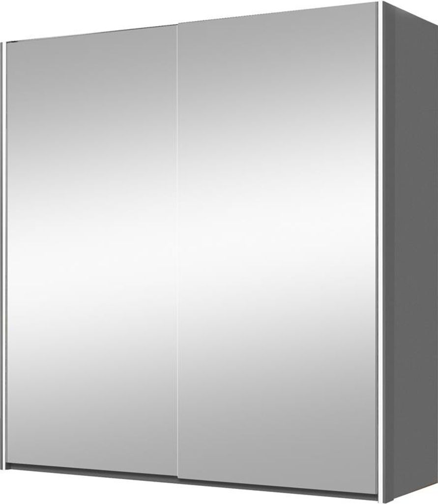 BETTSO Schwebetürenschrank 200 cm mit Spiegel Kleiderschrank mit Kleiderstange und Einlegeboden Schlafzimmer Modern Design-BREG Grau