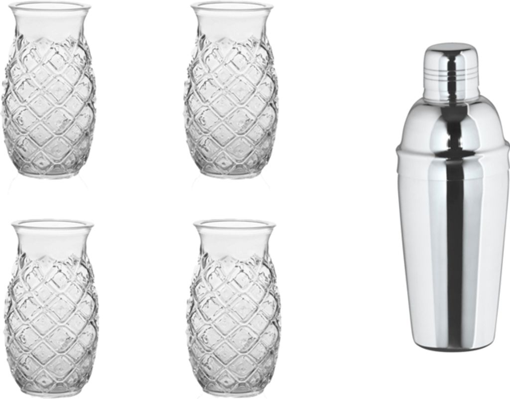 James Cooke, Pina Colada Cocktailset, 5 teilig, 4 Mixgläser 50,5cl + 1 Shaker 0,7 Liter Edelstahl