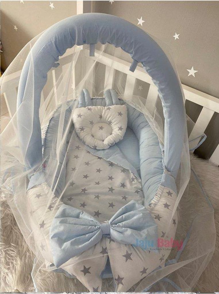 Jaju Baby Babynest mit Kissen und Moskitonetz 100 x 60 cm Blau