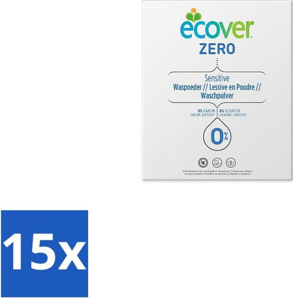 Ecover - Universal Zero Waschpulver - Duftfrei - 1,2 kg - Vorteilspack - 15 Stücke