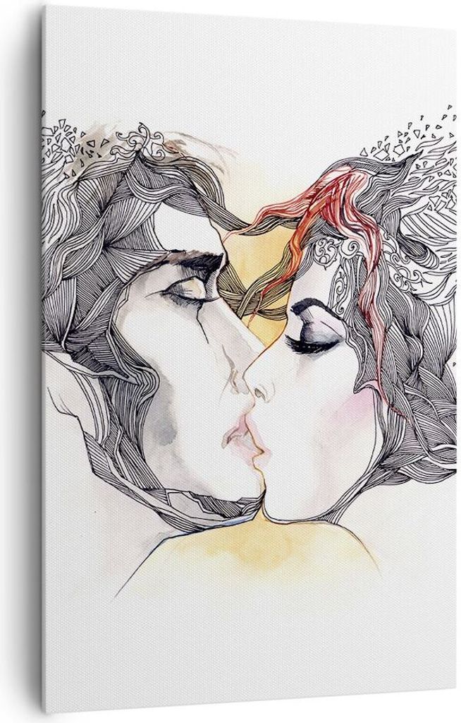 Bild auf Leinwand - Leinwandbild - Einteilig - Paar Küssen Abstraktion - 80x120cm - Wand Bild - Wanddeko - Wandbilder - Leinwanddruck - Wanddekora...