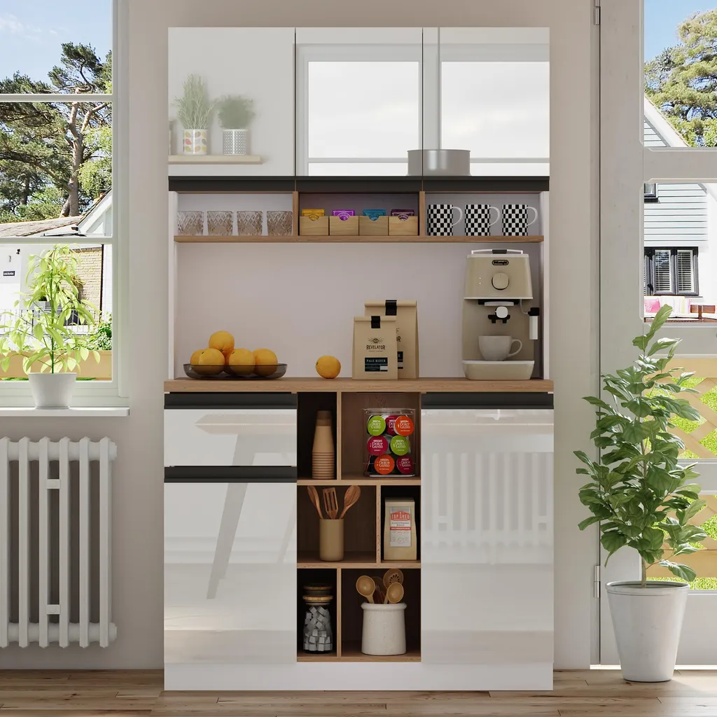 Bahut de Rangement Blanc Meuble Bas Entrée avec Étagères Réglables MDF - 2