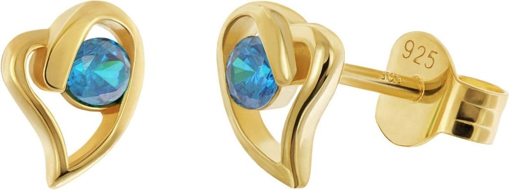 trendor 21412-05 Damen-Ohrstecker 925 Silber Vergoldet Herz Saphir-Blau