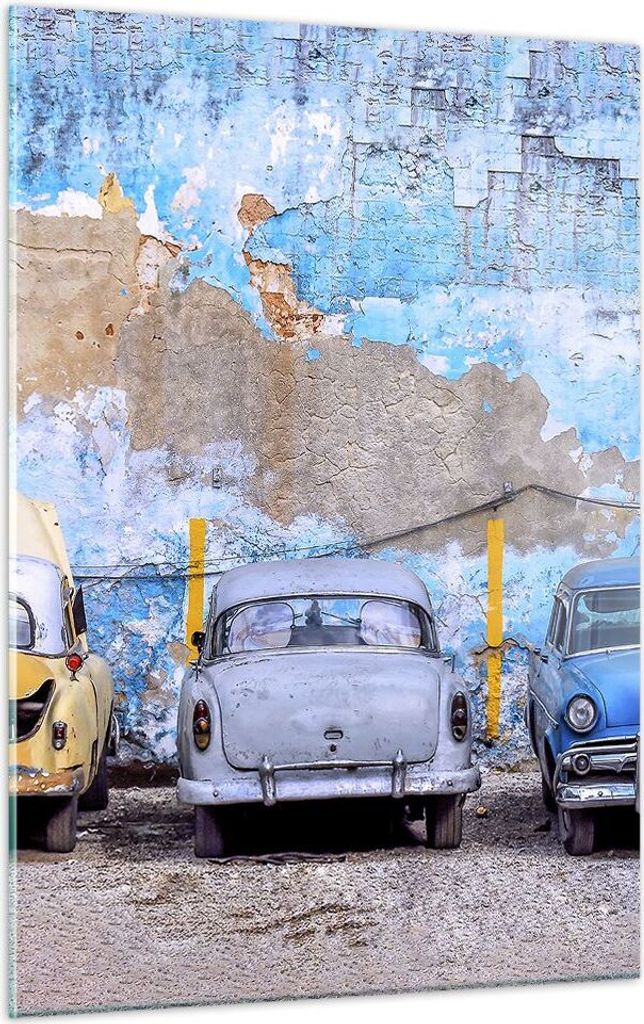 Bilder auf glas - Einteilig - Havanna Oldtimer Autos - 50x70cm - Glasbilder - Wandbilder - Bilder - zum Aufhängen bereit - Wanddekoration aus Glas...
