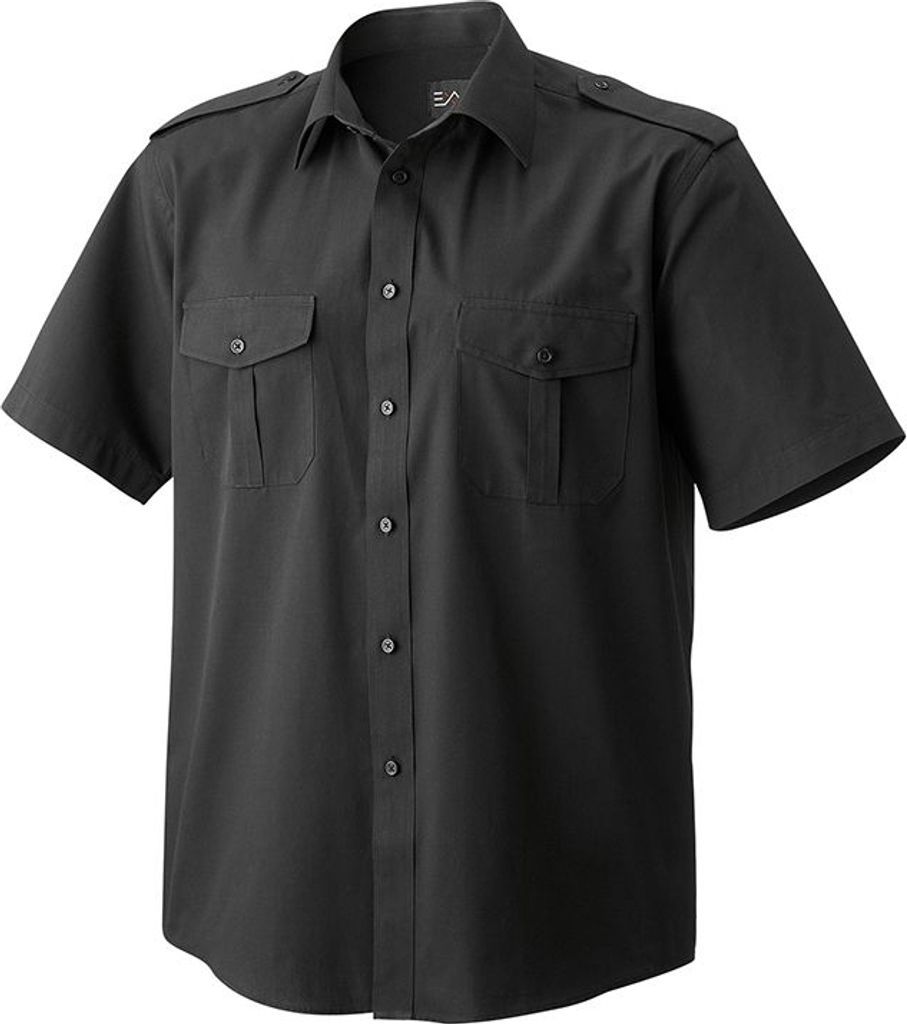 Herren Pilotenhemd halbarm schwarz, Größe 51/52 : 60% Baumwolle 40% Polyester, 120 g/m² : 52 : schwarz