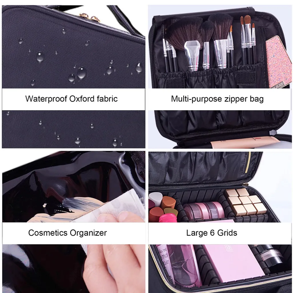 Trousse de maquillage à 6 compartiments modulables et porte-éponge