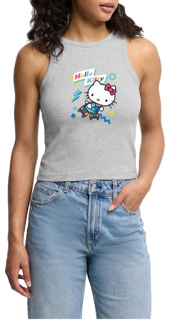 Spreadshirt Hello Kitty 90er Stil Mit Rollschuhen Cropped Frauen Organic Tank Top, L, Grau meliert