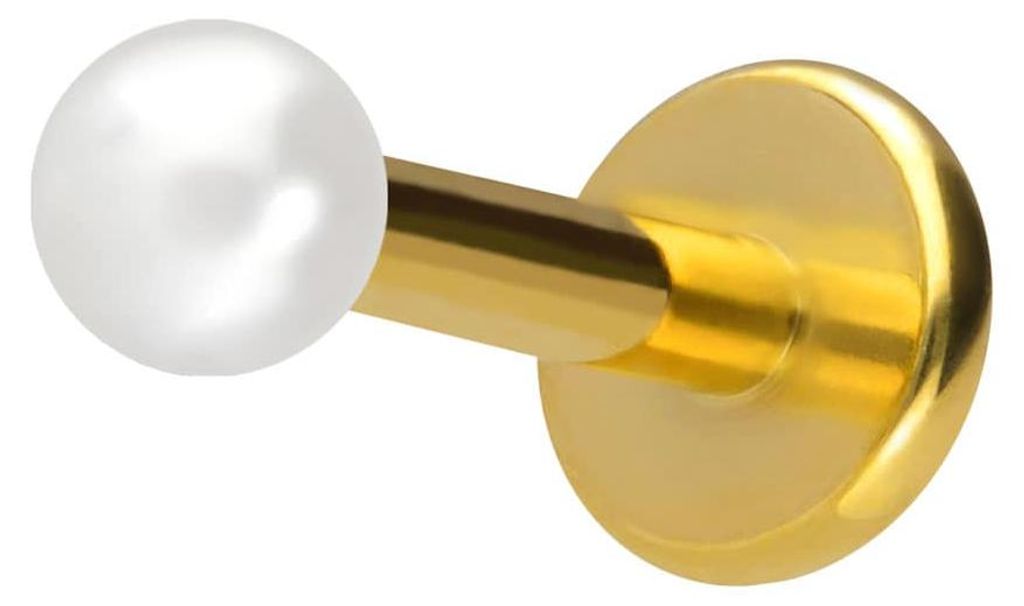 Ohrpiercing, Nasenpiercing Titan Labret mit Innengewinde SYNTHETISCHE PERLE Gold Stablänge: 10mm | Stabstärke: 1,6mm | Perlengröße: 2,5mm