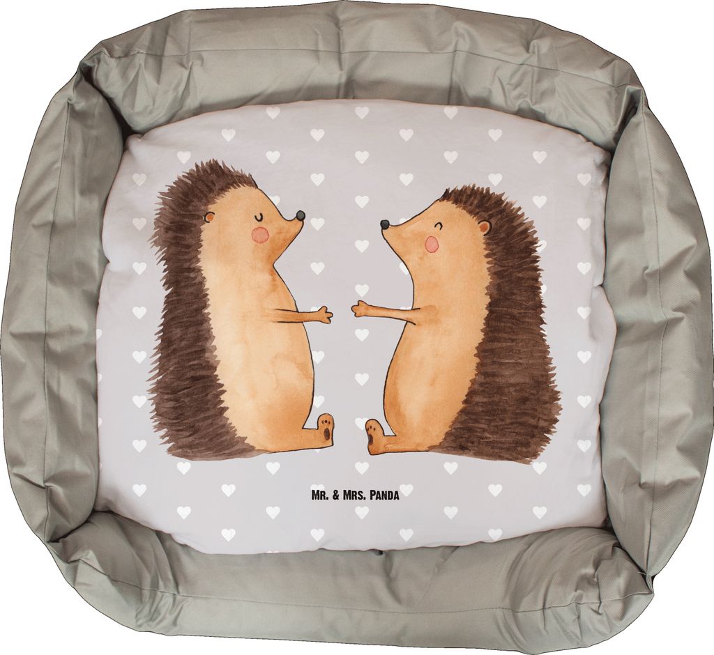 Mr. & Mrs. Panda Hundekorb Igel Liebe - Grau Pastell - Geschenk, Weihnachten, Vatertag, Freundin, Hund, Nikolaus, Hochzeitstag, Hochzeit, Welpen
