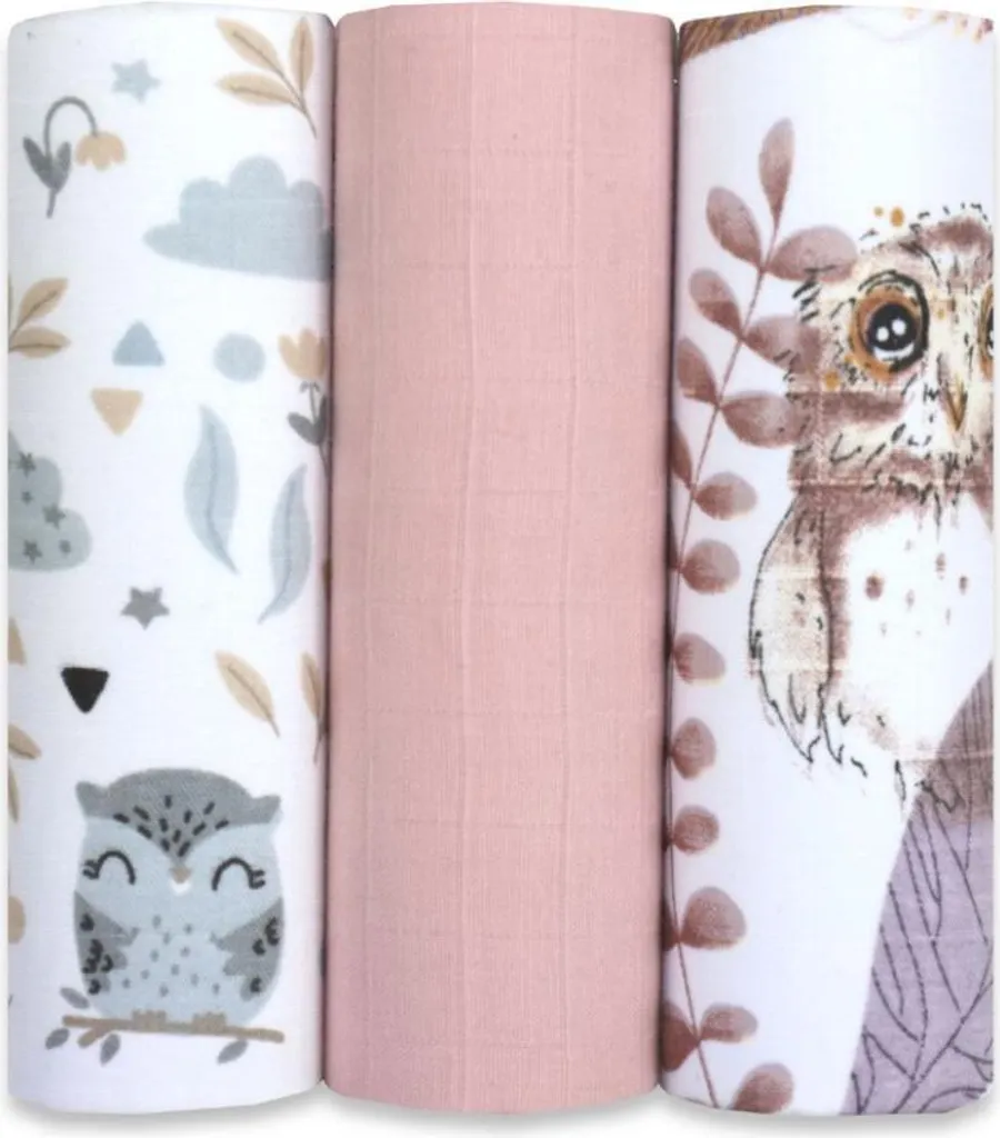 Langes en mousseline OWL multifonctions lot de 3 serviettes pour bébé