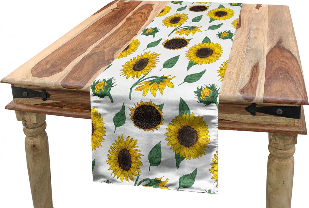 ABAKUHAUS Sonnenblume Tischläufer, Von Hand gezeichnet Blumenkunst, Esszimmer Küche Rechteckiger Dekorativer Tischläufer, 40 x 180 cm, Reseda Gr...