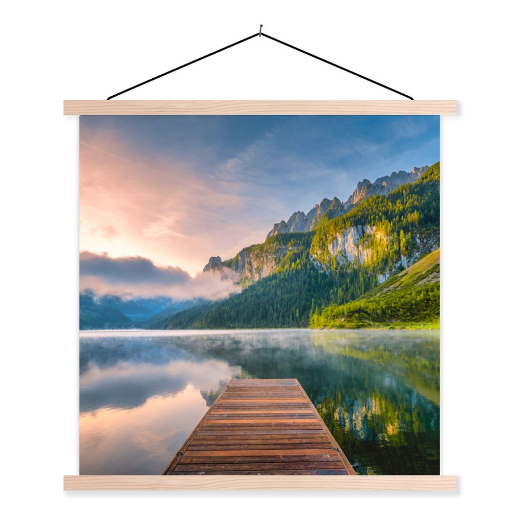 MuchoWow Textilposter Eindrucksvoller Sonnenaufgang in den Bergen von Österreich 120x120 cm mit holzfarbenen Rahmen - Textil-Poster