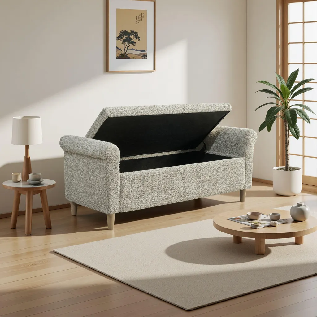 Pouf rangement anti-désordre - Siège d'appoint gris pour petit espace