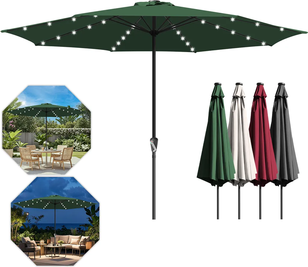Ombrellone da Giardino TolleTour 3.5m LED Rosso UV Protection 40+