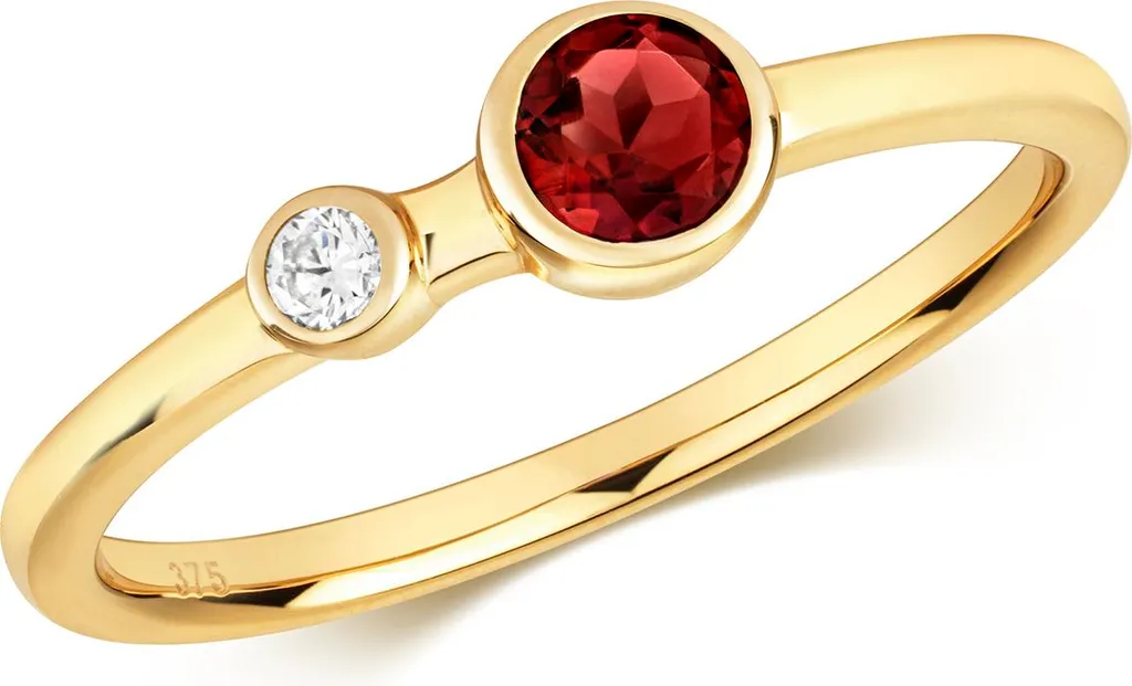 Bague en Or 375 avec Diamant HI-I1 et Grenat Naturel, Bijou Luxe Femme 55