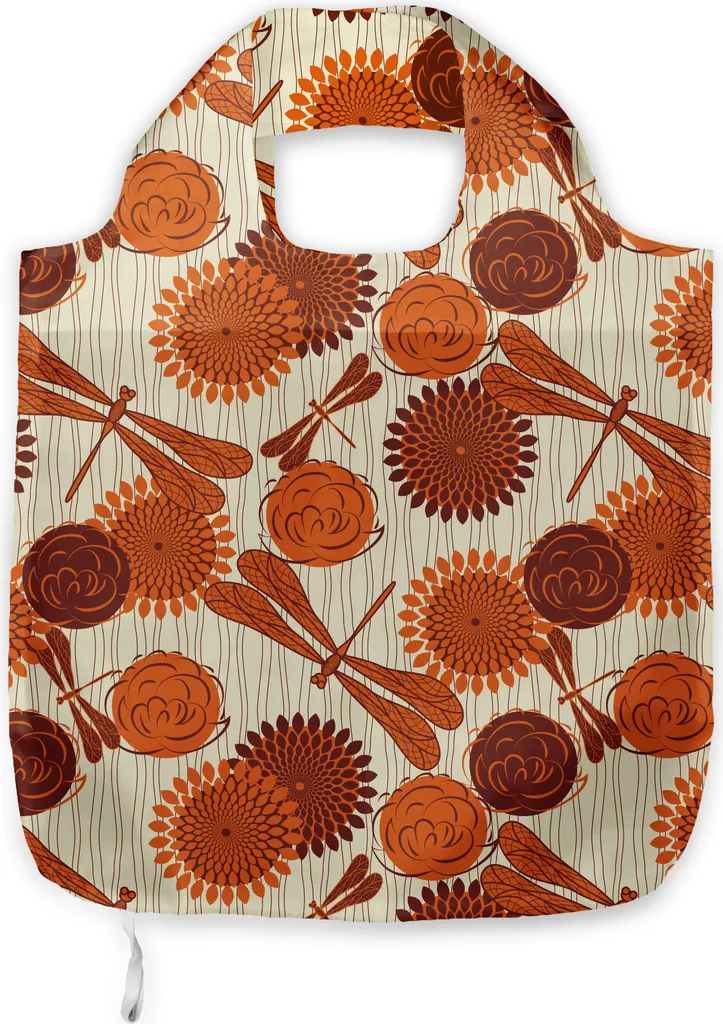 ABAKUHAUS Borsa a tracolla in tessuto, Libellula con fiori arancioni, Pratiche borse per la spesa alla moda, Arancione cannella