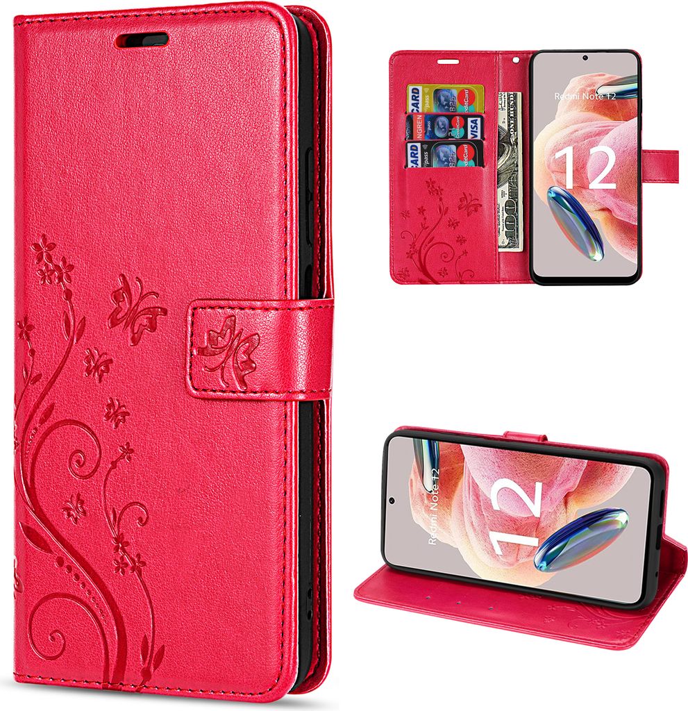 Handyhülle Xiaomi Redmi Note 12 5G / Poco X5 5G, Handy Tasche Wallet Case Flip Cover Rot