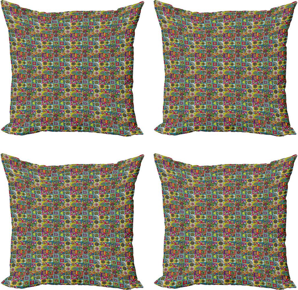 ABAKUHAUS Abstrakt Kissenbezug Set (4 Stück), Gitter Geometric Squares, Moderner Doppelseitiger Digitaldruck, 60 cm x 60 cm, Mehrfarbig