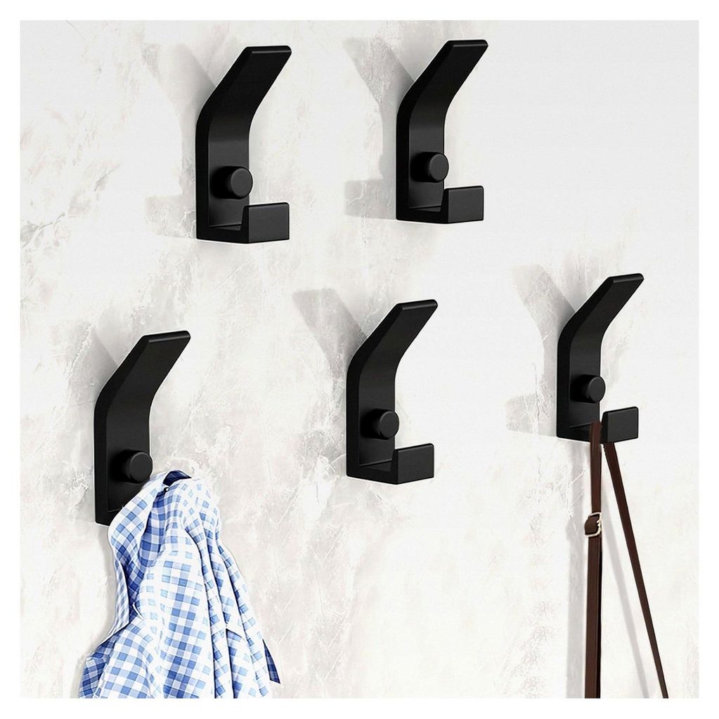 Kleiderhaken zum Schrauben, 5 Stück Garderobenhaken Wand, Metall Haken für Schlafzimmer, Badezimmer, Kleiderschrank (Schwarz)