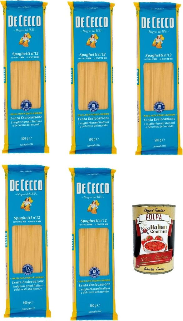 De Cecco Spaghetti N°5 100% Italienisch Pasta Nudeln 5x 500g + Italian Gourmet Polpa 400g