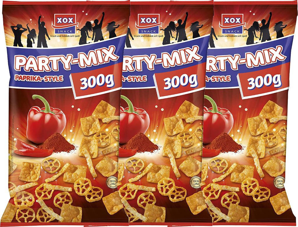 XOX Partymix Paprika Style Kartoffel Weizen Snack 300g 3er Pack