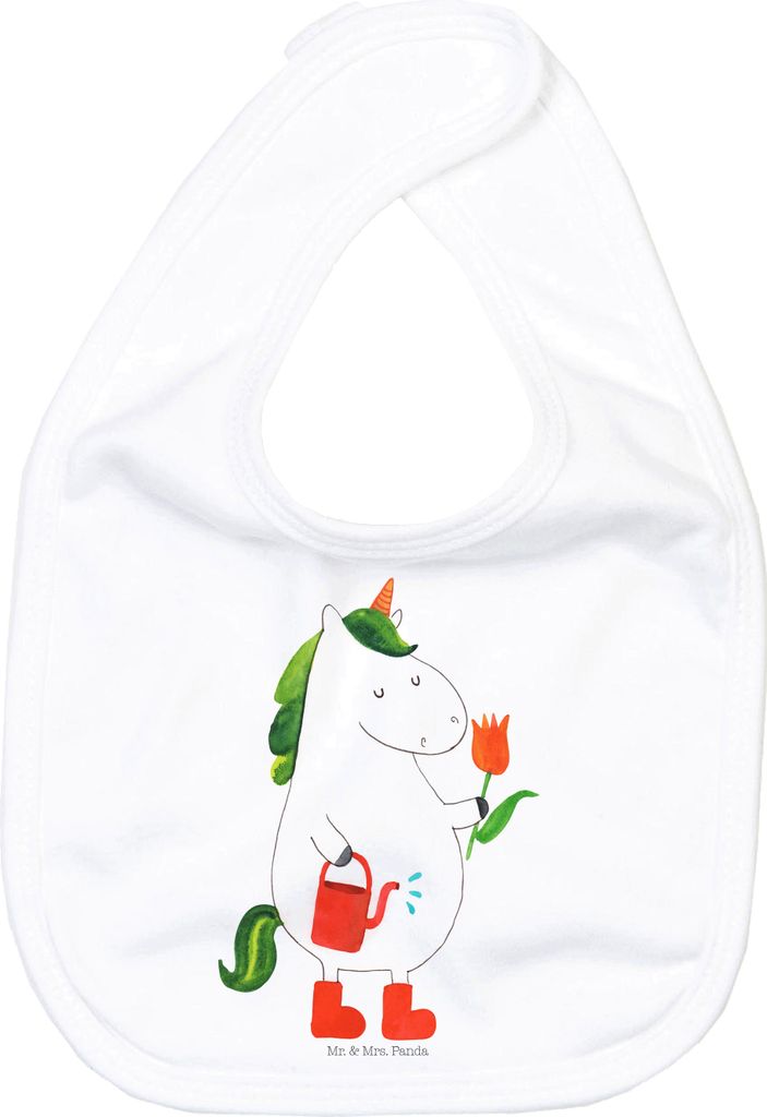 Mr. & Mrs. Panda Babylätzchen Einhorn Gärtner - Weiß - Geschenk, Einhörner, Sabber Lätzchen, Blume, Schlabberlatz, Unicorn, Garten, Stiefel, S...