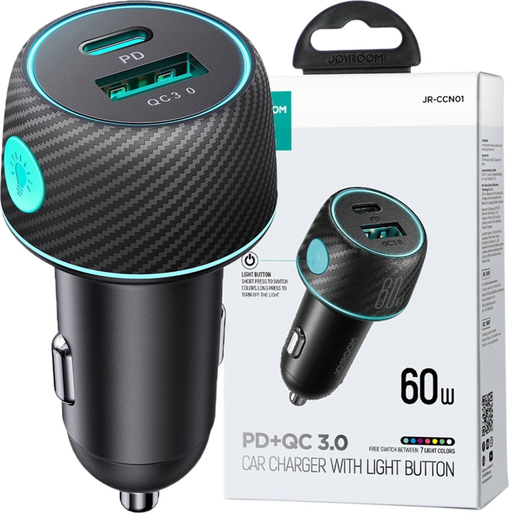 Joyroom Nabíječka do auta 60W Usb-C Usb-A Small Handy Black Obrázek produktu 