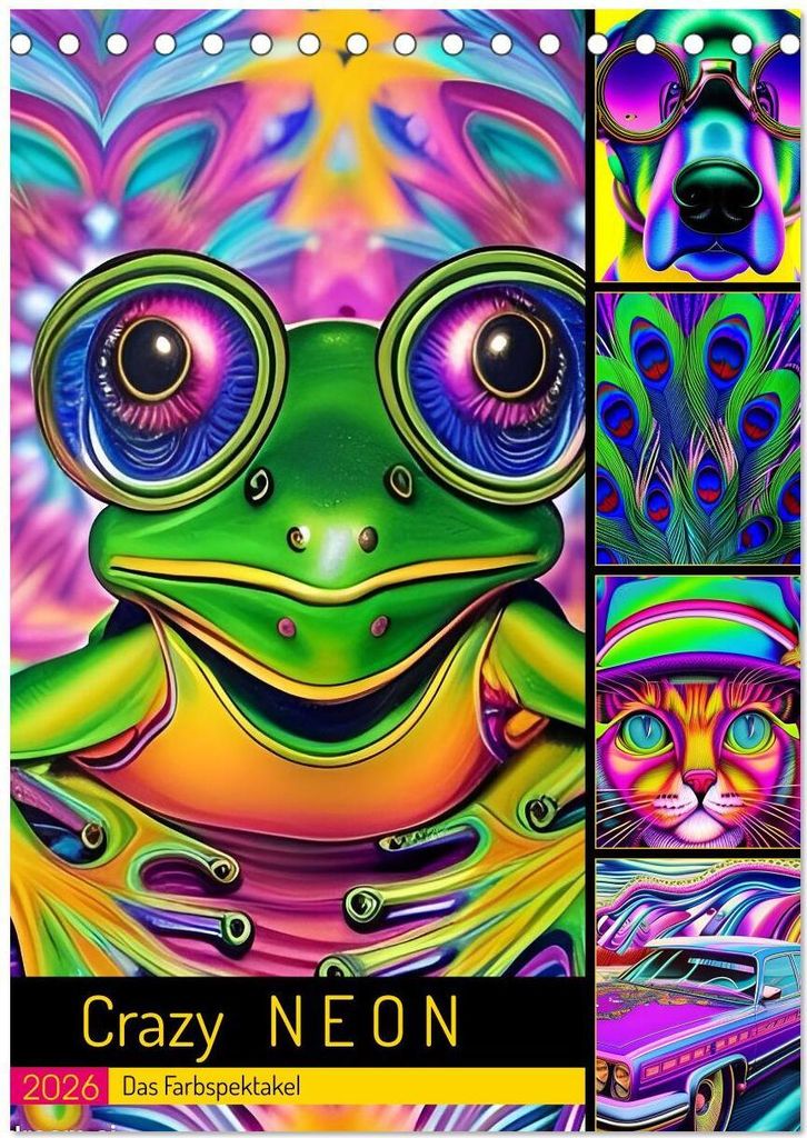 Crazy Neon - Das Farbspektakel (Tischkalender 2026 DIN A5 hoch), CALVENDO Monatskalender