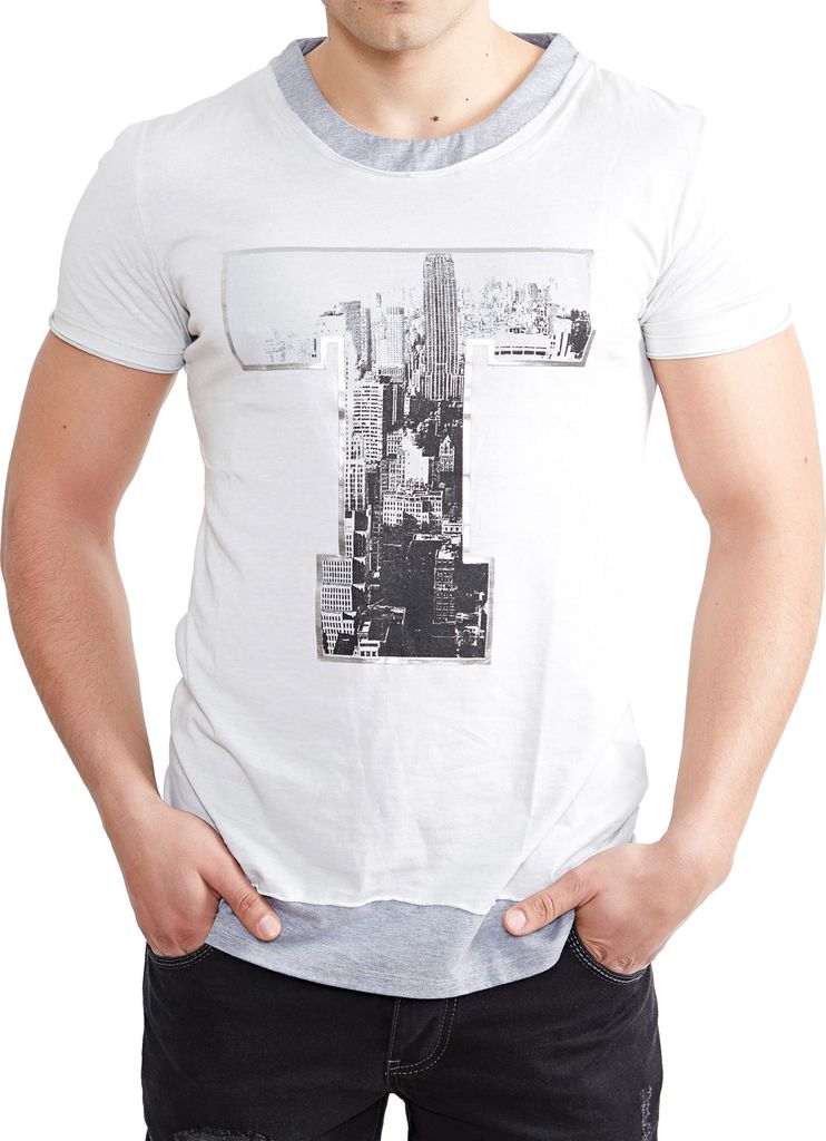 Tazzio T-Shirt Herren Two Color Style Printed Rundhals Shirt TZ-15123 Grau L