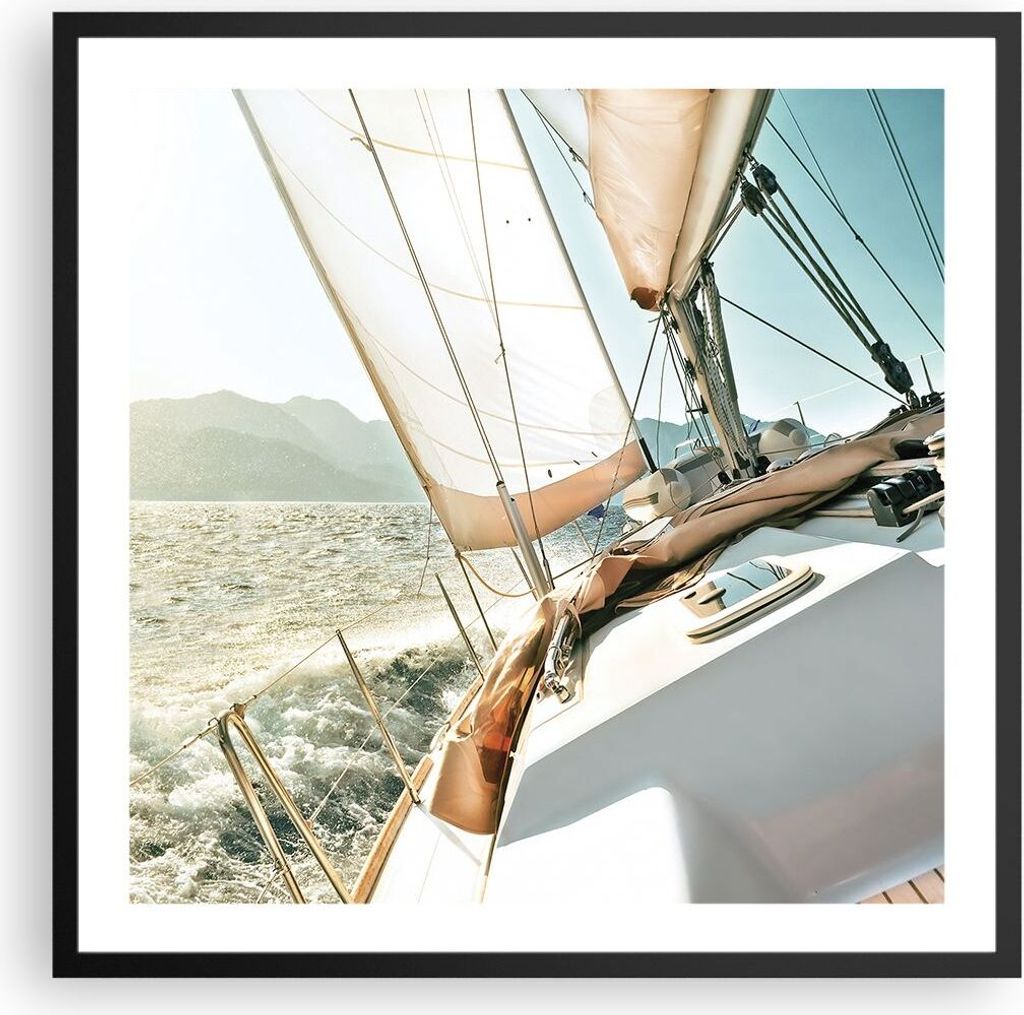 Gerahmtes Poster - Schwarzer Rahmen - Yacht Segeln So - 60x60 cm - Wand Bild - Wanddeko - Wandbilder - Kunstposter - Wandposter - Bilderrahmen - Bi...