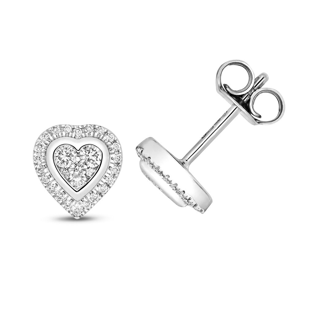 Wunderschöne 9 Karat (375) Weißgold Herz Damen - Diamant Paar Ohrstecker Brillant-Schliff 0.25 Karat H - I1 - 8mm*7mm; TRS15716