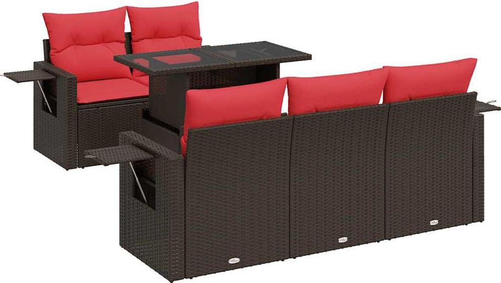 vidaXL 6-tlg. Garten-Sofagarnitur mit Kissen Braun Poly Rattan Akazie