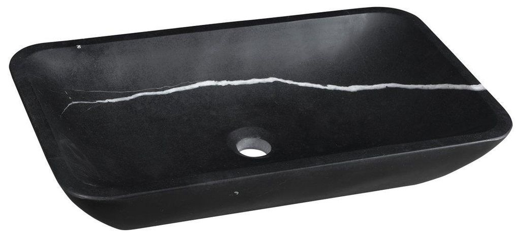 Sapho BLOK Stein-Waschbecken zum Aufsetzen, 60x35cm, schwarz Marquin matt